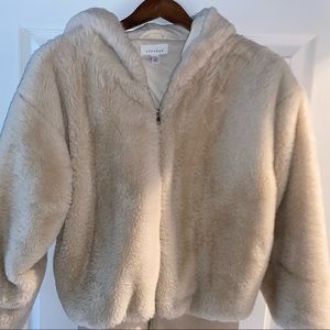 Topshop Teddy Crème Hooded Coat